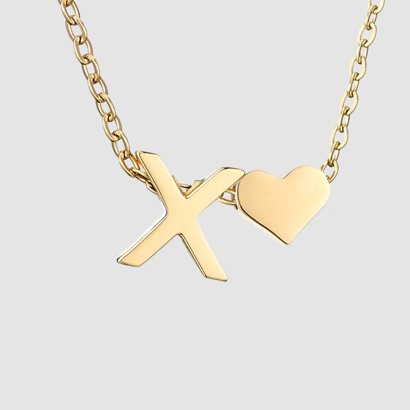 Emanco Personalized Initial Heart Necklace for Women - Gold Stainless Steel A-Z Letter Design