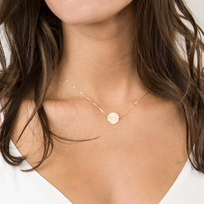 Emanco Women's 316 Stainless Steel 14K Gold-Plated Coin Necklace with Hammer Pattern Pendant