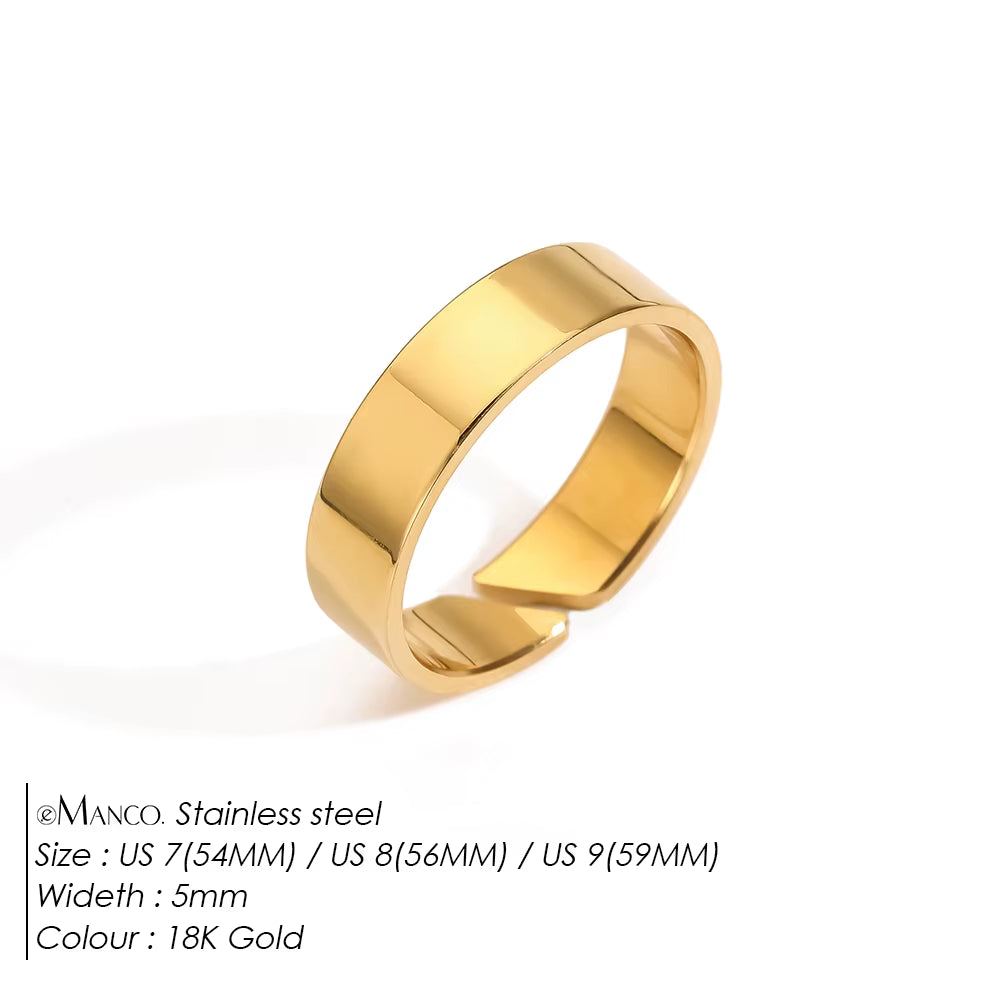 Emanco European Vintage Minimalist Open Ring for Men - 18K Gold Plated Stainless Steel