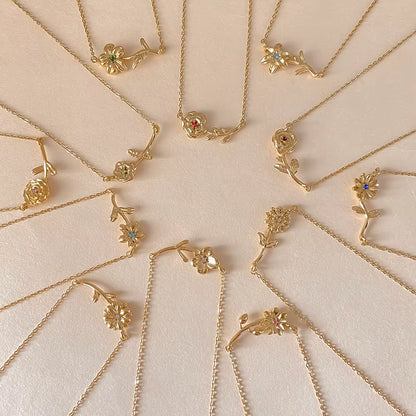 Chic Rhinestone Stainless Steel Birthstone Pendant Necklace with Rose Flower Design for Special Gifts