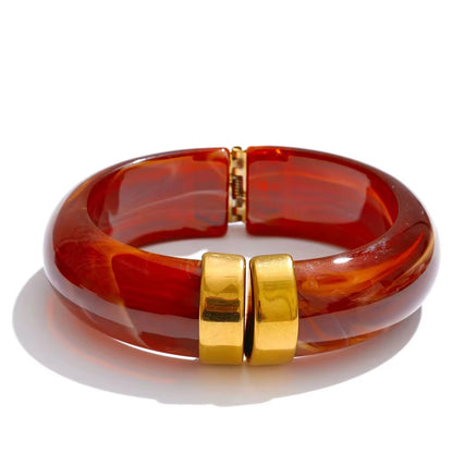 JINYOU 3383 Vintage-Inspired Waterproof Acrylic Jewelry Wholesale Gold Plated Stainless Steel Open Bangle