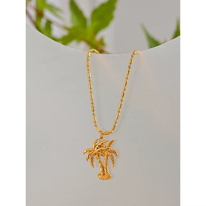 JINYOU 029 Summer Coconut Tree Necklace Pendant - 18K Gold Color PVD Plated Waterproof Fashion Jewelry for Beach Wear 2025