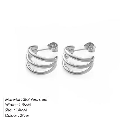 Tarnish-Resistant 316 Stainless Steel 18K Gold Plated Three-Layer C-Shaped Circle Stud Earrings