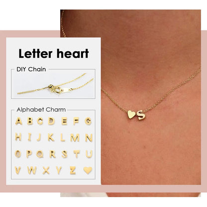 Emanco Personalized Initial Heart Necklace for Women - Gold Stainless Steel A-Z Letter Design