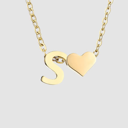 Emanco Personalized Initial Heart Necklace for Women - Gold Stainless Steel A-Z Letter Design