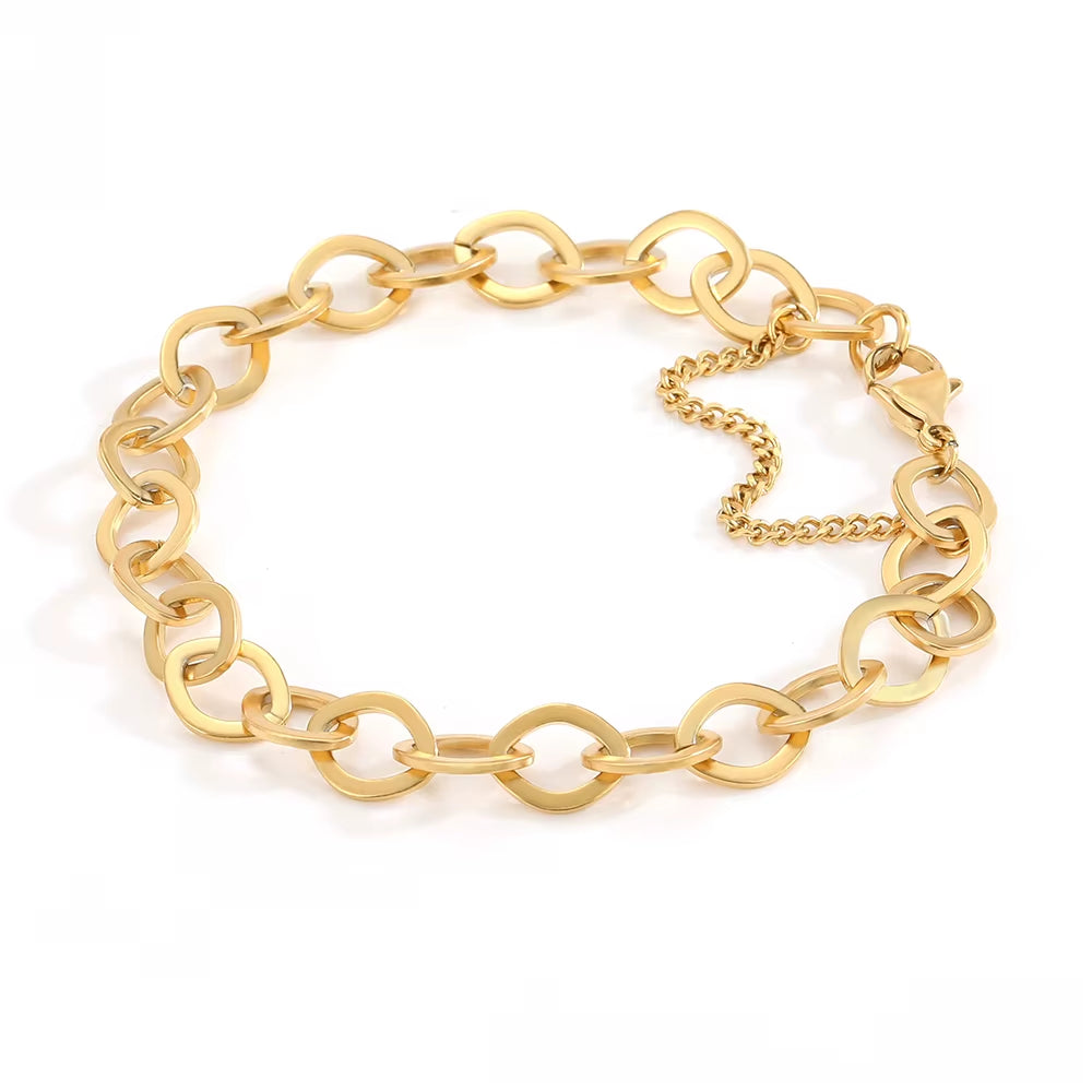 Wholesale Geometric O-Shaped Link Chain Bracelet - Gold Plated Silver Fashion Jewelry for Women