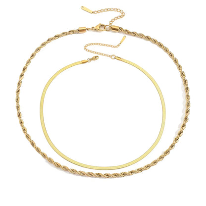 Emanco Classic Layered Double Stainless Steel Rope Twist and Flat Snake Chain Necklace for Women