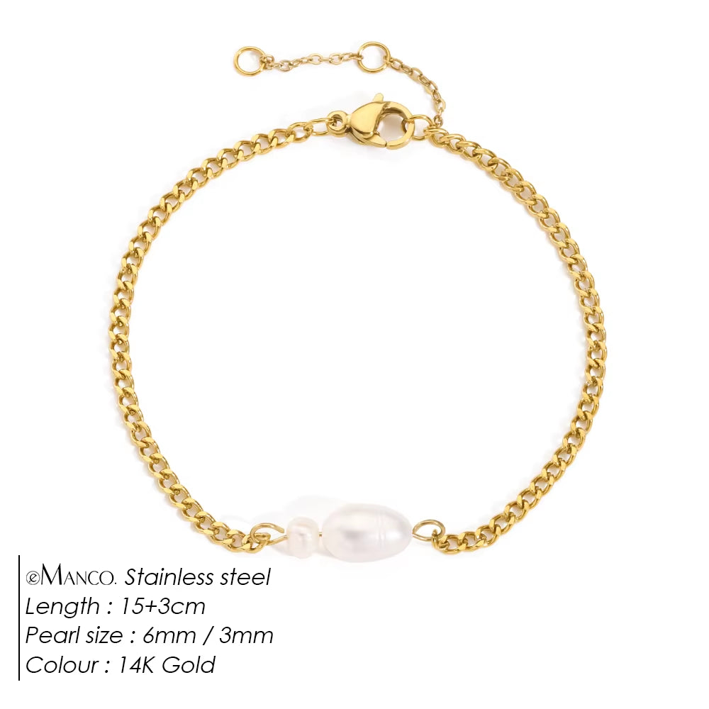 Wholesale Baroque Natural Freshwater Pearl Bracelets with Gold PVD Plating for Women - Cuban Chain Jewelry Collection