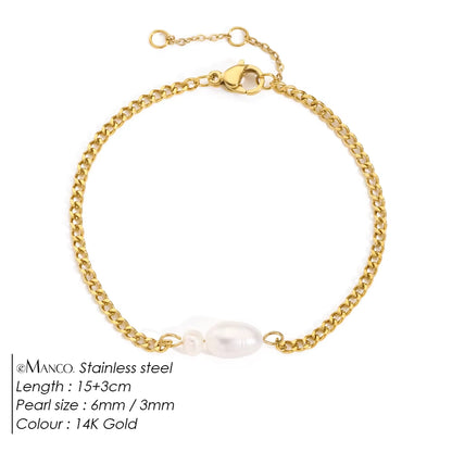 Wholesale Baroque Natural Freshwater Pearl Bracelets with Gold PVD Plating for Women - Cuban Chain Jewelry Collection