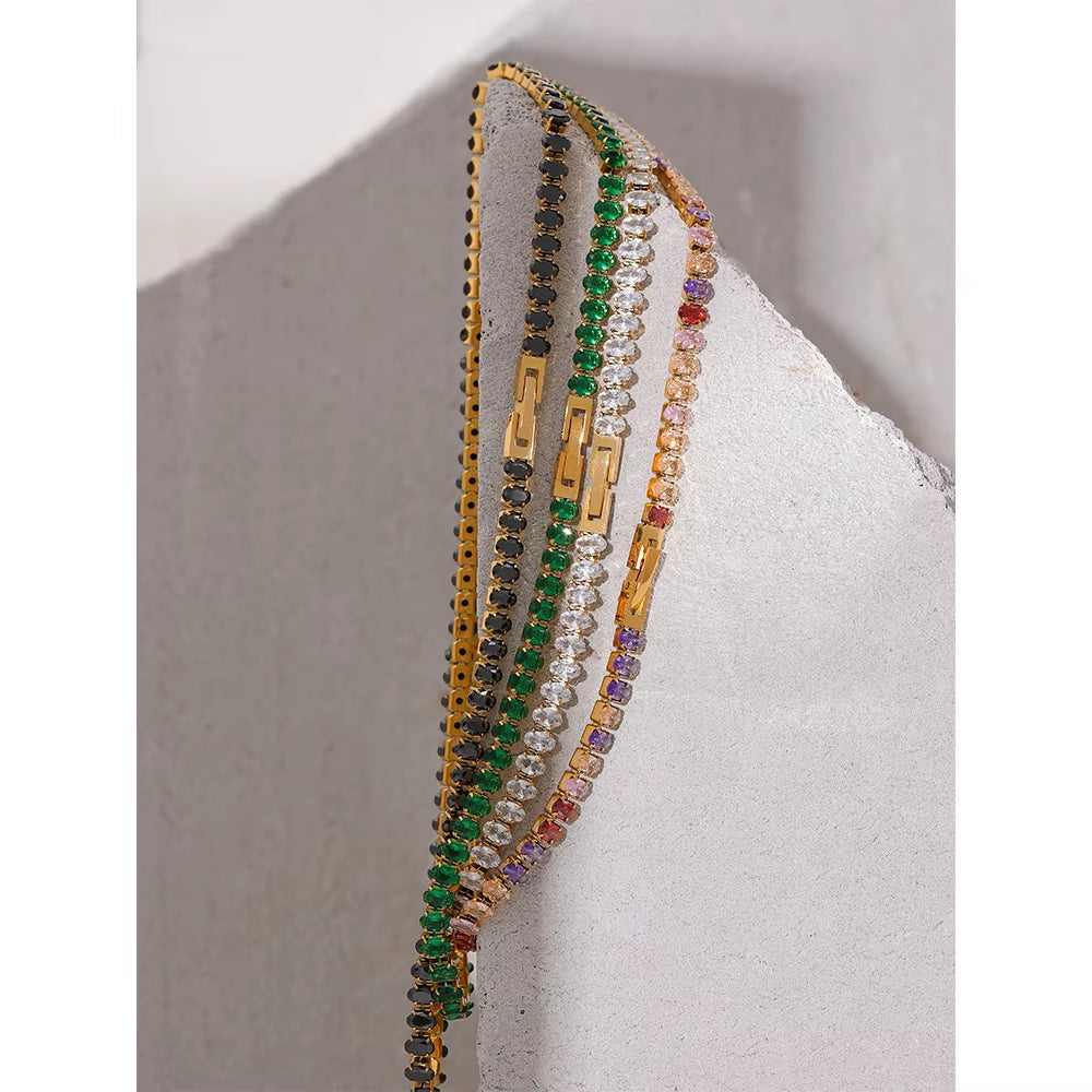 JINYOU 584 Premium Stainless Steel and 18K Gold-Plated Colorful Cubic Zirconia and Moissanite Necklace and Bracelet Jewelry Set