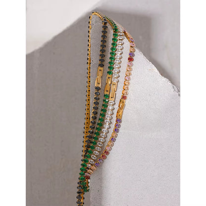 JINYOU 584 Premium Stainless Steel and 18K Gold-Plated Colorful Cubic Zirconia and Moissanite Necklace and Bracelet Jewelry Set