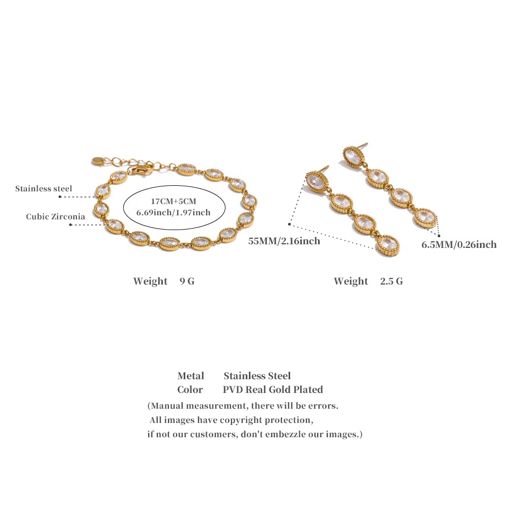 JINYOU 4935 Women's Stainless Steel Zircon Jewelry Set: Chain Bracelet and Drop Earrings Gift