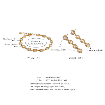 JINYOU 4935 Women's Stainless Steel Zircon Jewelry Set: Chain Bracelet and Drop Earrings Gift