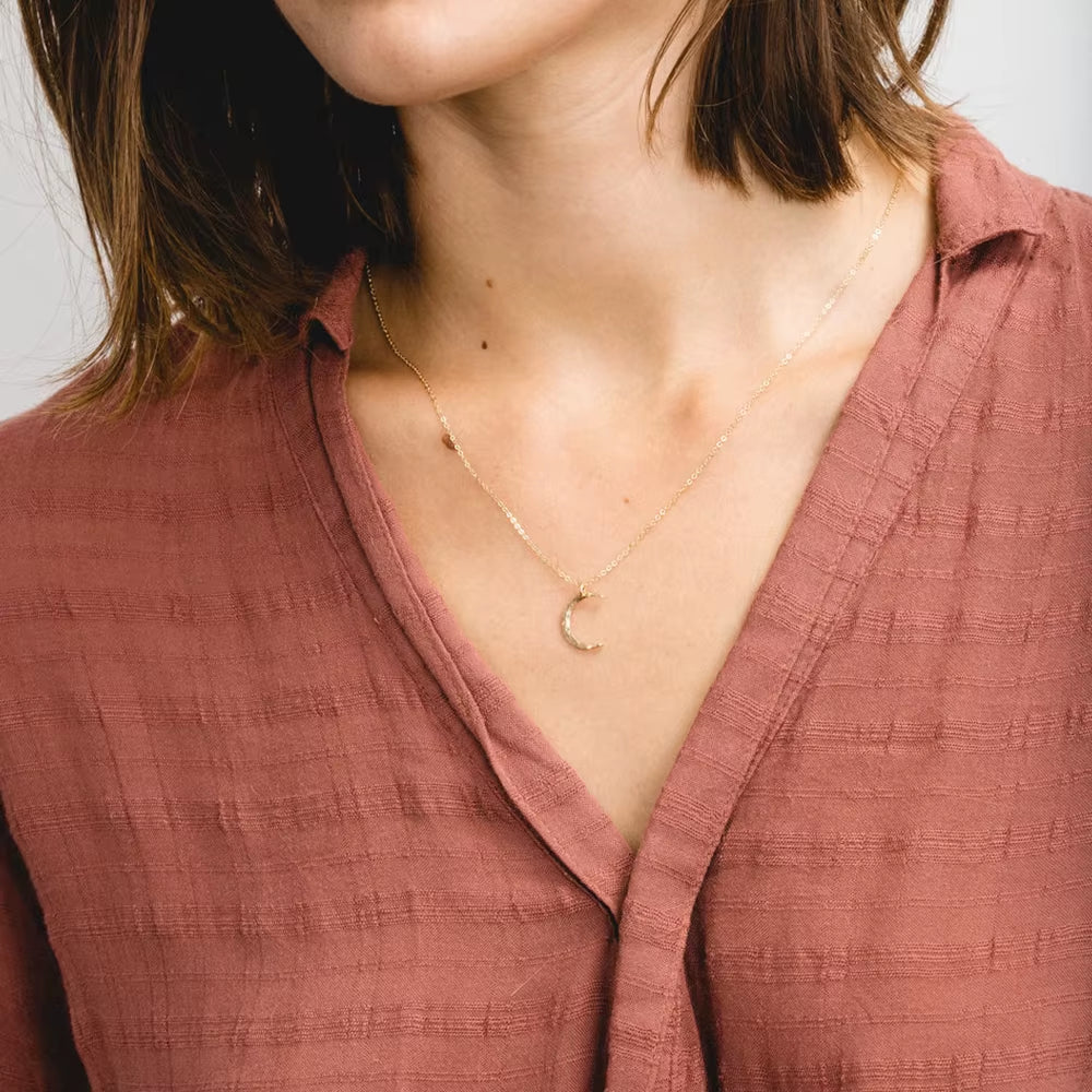 Emanco Gold Plated Stainless Steel Minimalist Half Moon Pendant Necklace for Women