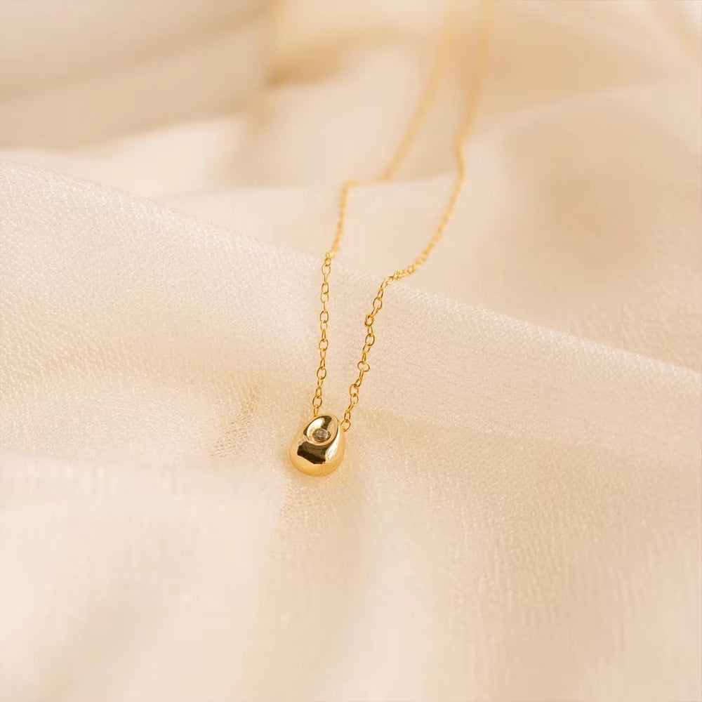 Emanco Premium Minimalist Gold Necklace with Stainless Steel Waterdrop Zircon Pendant for Women