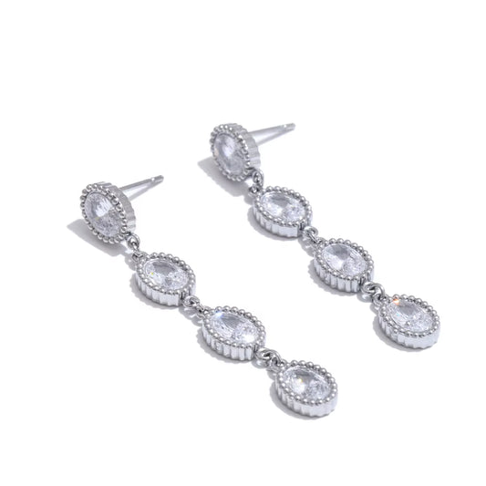 JINYOU 4935 Women's Stainless Steel Zircon Jewelry Set: Chain Bracelet and Drop Earrings Gift